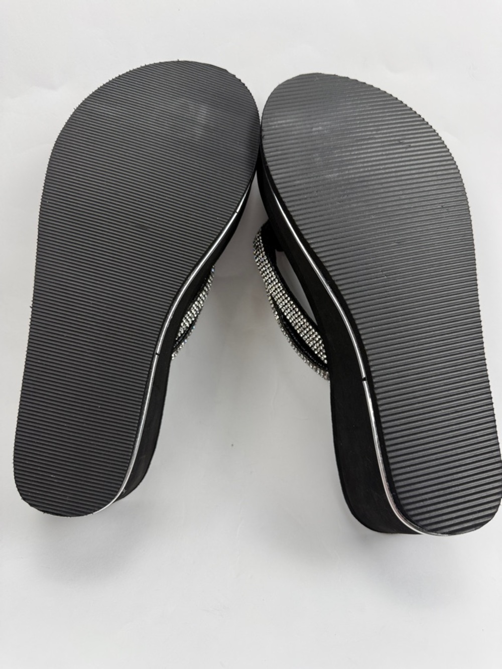 Juicy Couture Black Wedge Pkatform Sandals with Silver Rhinestone Straps Size 6 - Picture 4 of 13